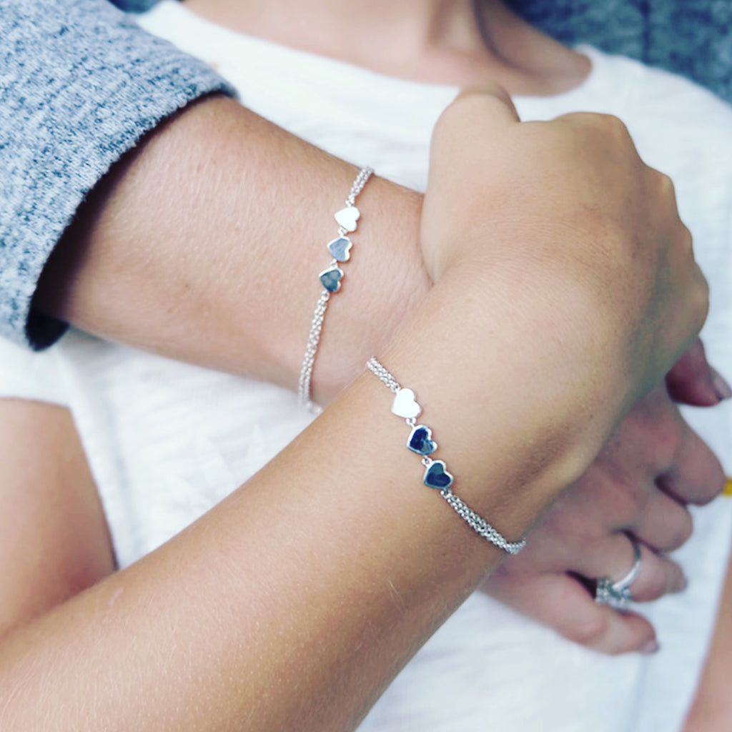 MOTHER AND DAUGHTER MATCHING BRACELETS - MINI & ME THREE HEARTS - SET OF 2 MATCHING BRACELETS WITH 3 HEART DETAIL