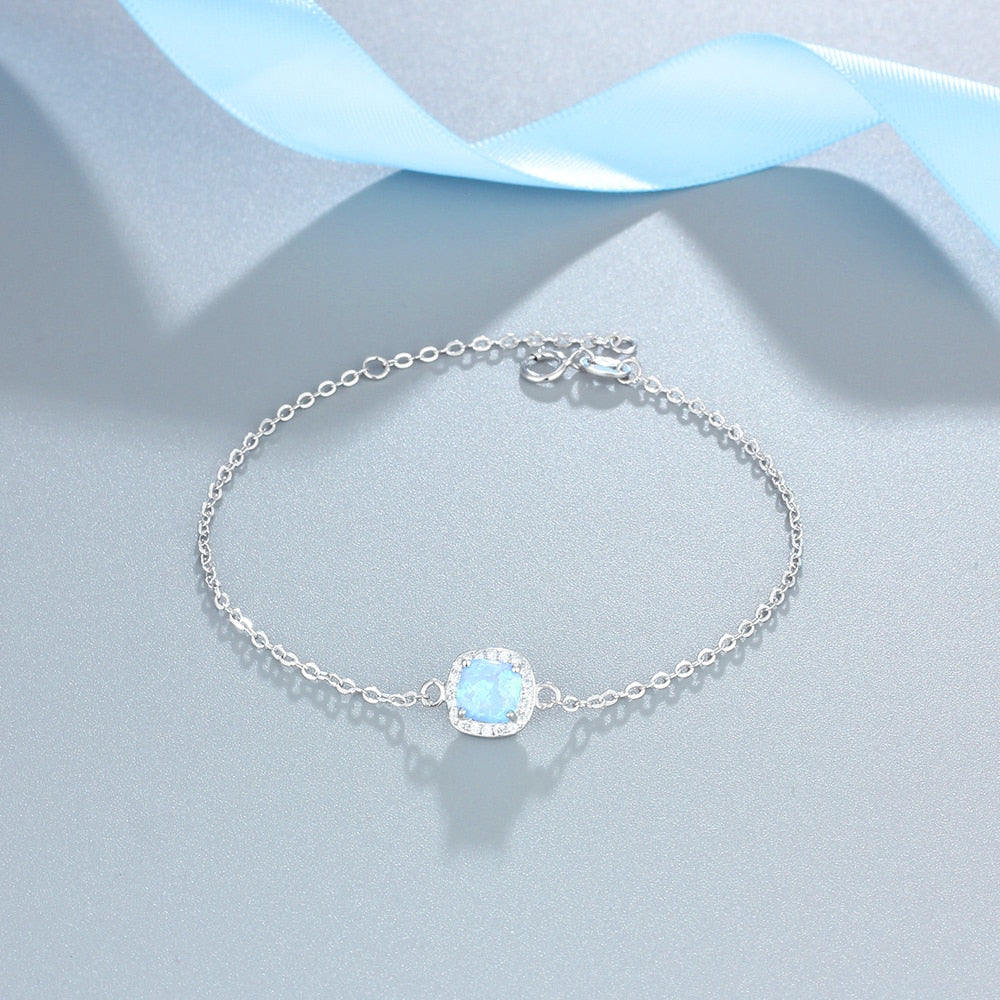 Square Created Blue Opal Bracelets with Cubic Zirconia