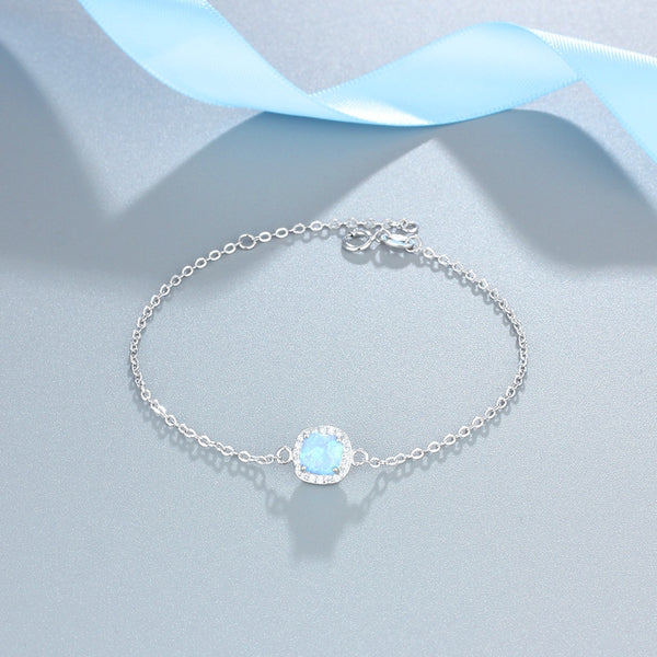 Square Created Blue Opal Bracelets with Cubic Zirconia